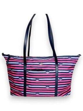 Kate Spade Jae Nylon Pink Striped Patrice Lip Weekender Duffel Bag Like New